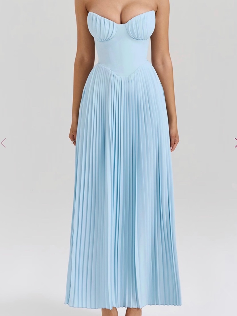 Light Blue Strapless Pleated Maxi Dress